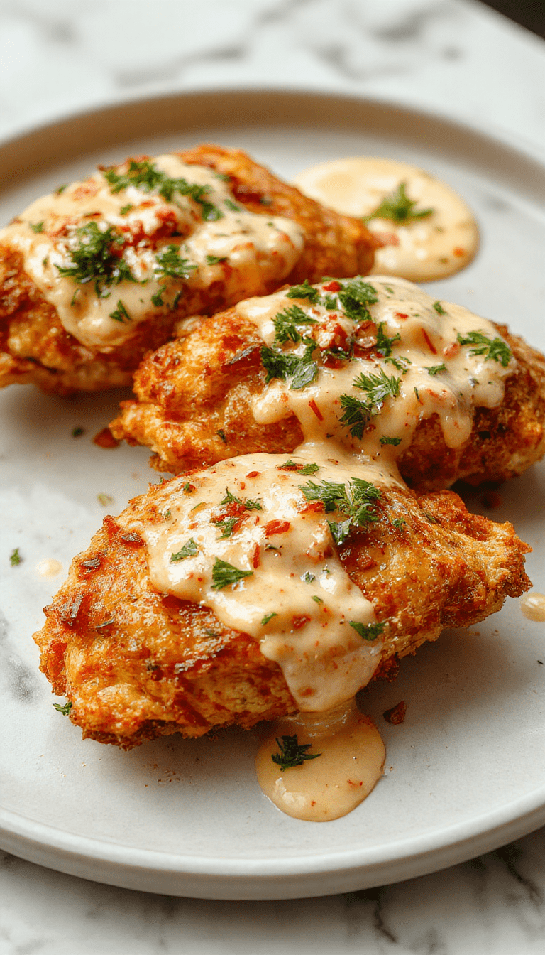 A beautifully styled plate featuring tender chicken breasts topped with a rich, creamy tomato sauce garnished with fresh herbs, served on a rustic white plate with a side of vibrant green vegetables, capturing a cozy yet sophisticated dinner setting with warm lighting and inviting textures.