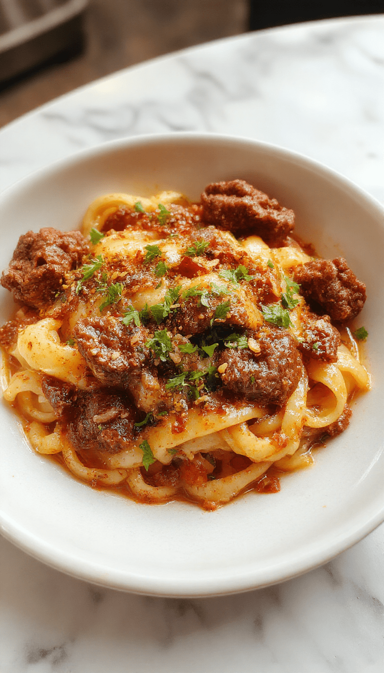 A vibrant bowl of cumin lamb noodles showcasing golden-brown lamb pieces topped with fresh chopped cilantro and green onions. The noodles are coated in a glossy, savory sauce, and the dish is garnished with sesame seeds, served on a rustic white plate against a wooden background, highlighting the aromatic spices and textured ingredients.