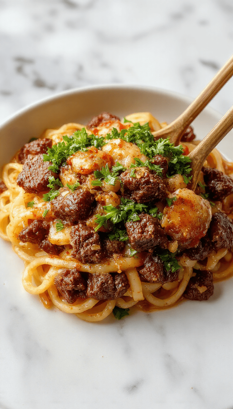 A vibrant plate of mongolian ground beef noodles displaying tender ground beef, glossy soy sauce, and colorful vegetables atop perfectly cooked noodles, garnished with fresh green onions, styled on a rustic wooden table.
